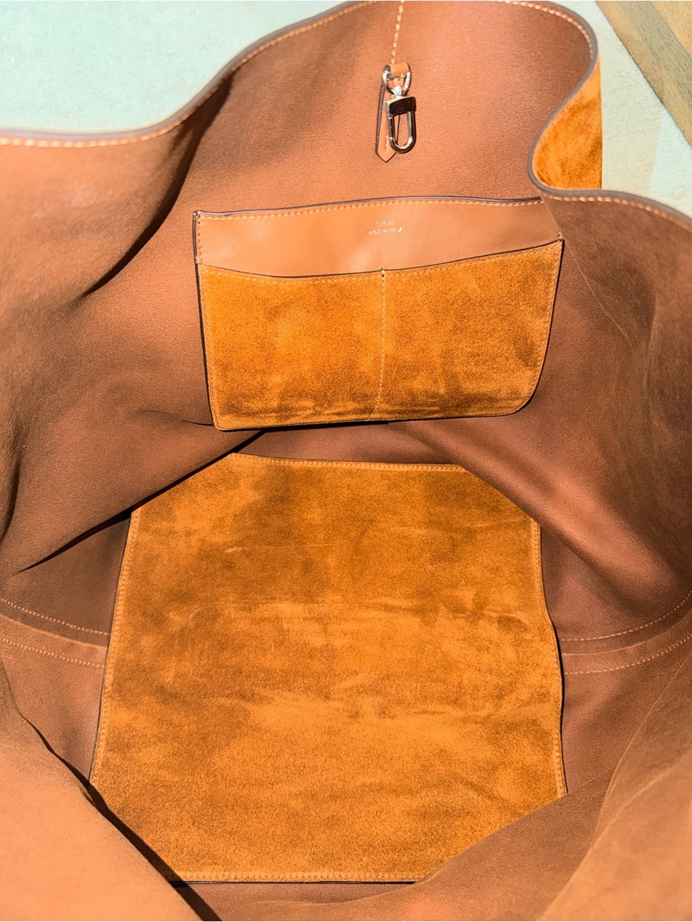 Toteme Large Suede Belted Bag in Cognac Brown - Picture 6 of 11